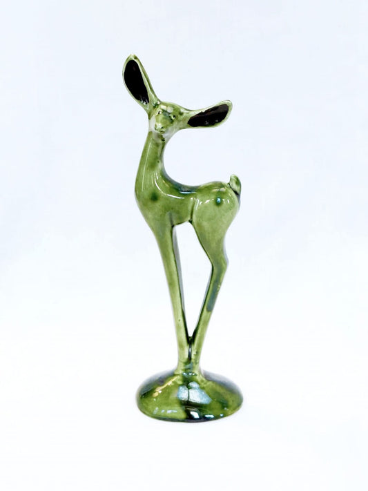 Genuine Vintage Lucia Ware Bokkie Deer — Original LUCIA 5001 Mark, Deep Green Glaze, Circa 1950s, Excellent Condition