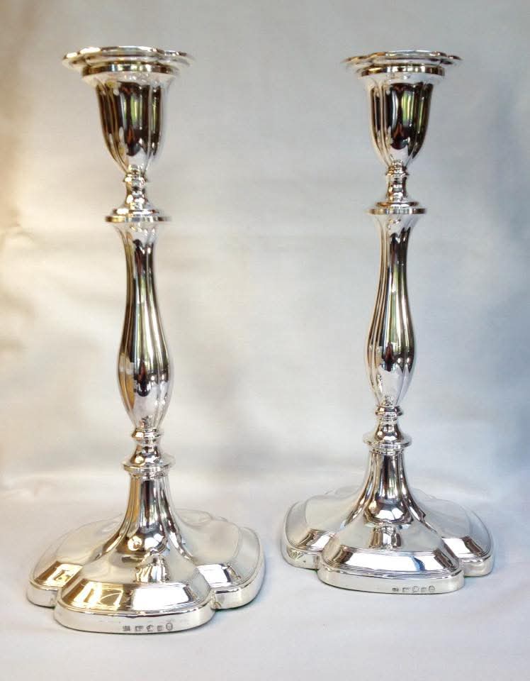 Pair of Sterling Silver Candlesticks — Baluster Column on Quatrefoil Base — Sheffield 1834, L P & Co — William IV