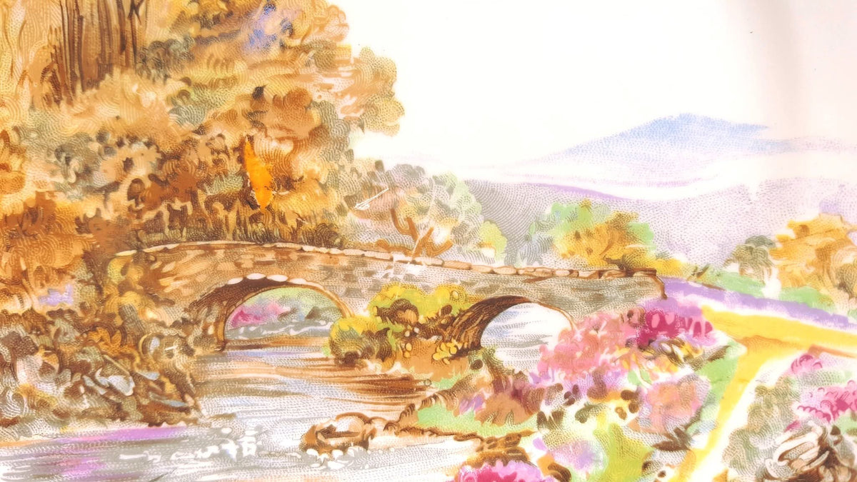 Shelley | 'Heather' — Scenic Series, Pattern 0187 | Six Trios | New Cambridge Shape | Fine Bone China | Circa 1940s | Good Used Condition