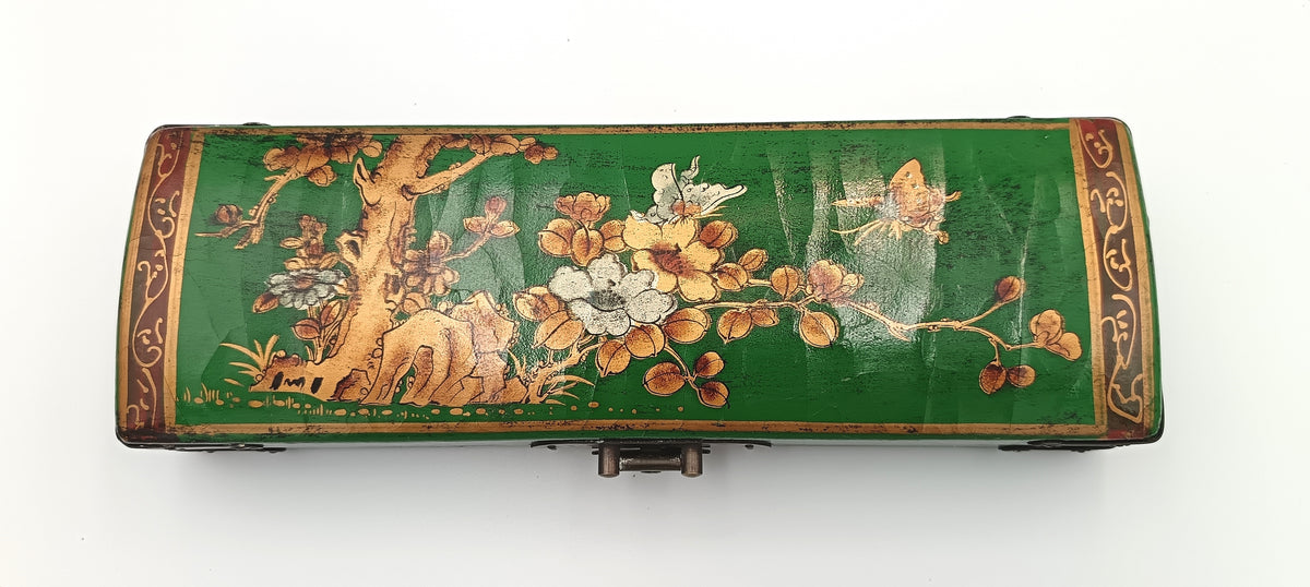 Chinese | Lacquered Wood | Document Box with Pin Closure | Floral and Butterfly Decoration | China | Late 20th Century