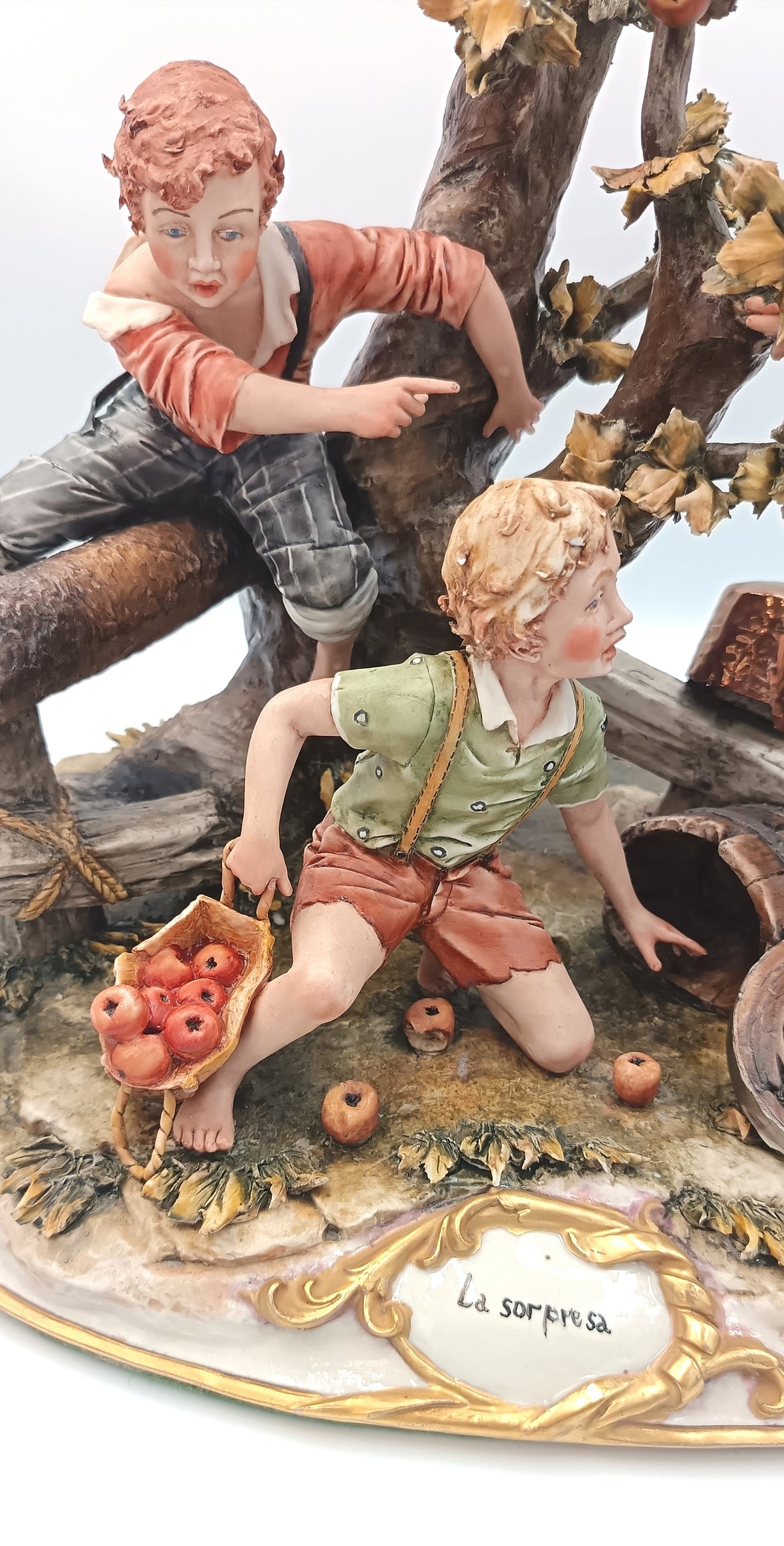 Lorenzo | La Sorpresa (The Surprise) | Large Capodimonte Figural Group | Hand-Painted Porcelain | Italy, 20th Century