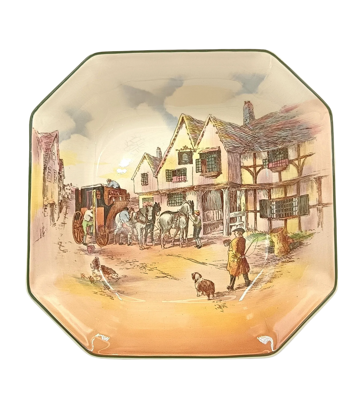 Royal Doulton | Old English Coaching Scenes (D6393) | Square Bowl with Canted Corners | Series Ware | Burslem, England, 1953–1967