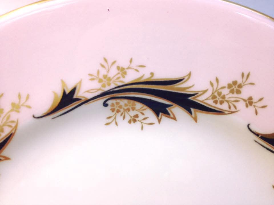Royal Albert 'High Society' Bone China Trios — Pink Ground with Cobalt & Gilt Foliate Scrollwork, England, c.1950s–1960s — Pair
