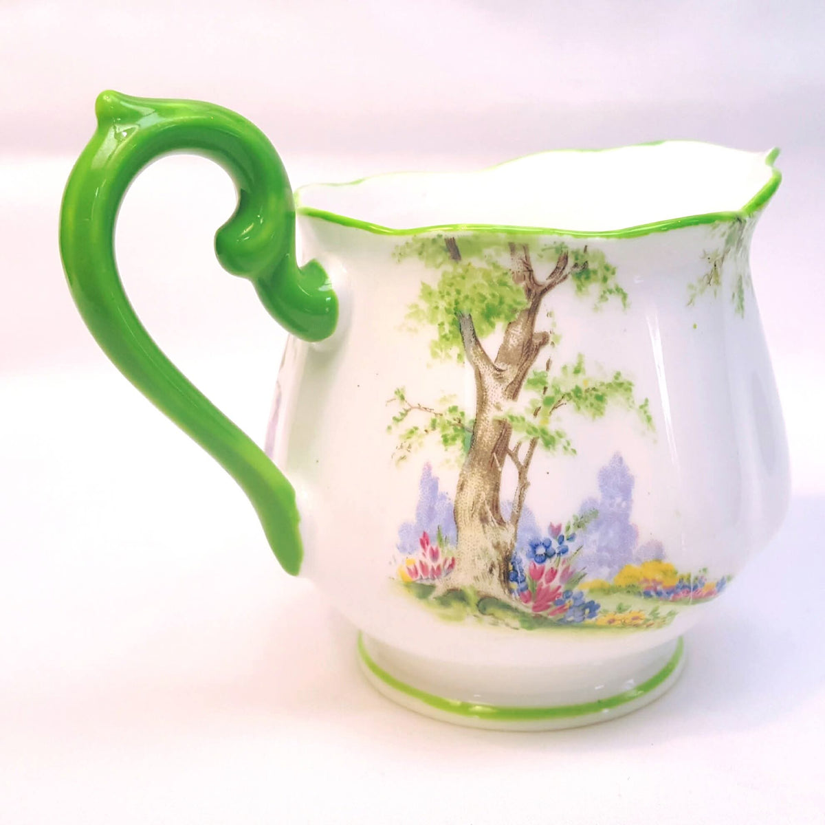 Royal Albert | 'Greenwood Tree' | Six-Piece Tea Setting for Four | Scalloped Green-Trimmed Bone China | Circa 1940s | Near-Unused Condition