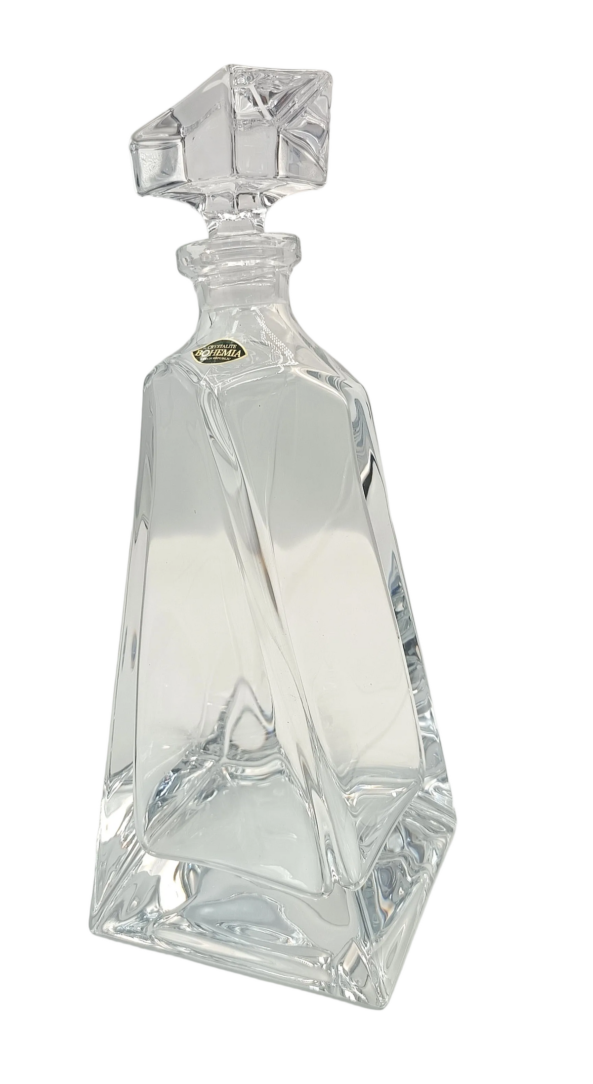 Crystalite Bohemia | Twist-Body Square Decanter with Geometric Stopper | Crystal Glass | Czech Republic, contemporary