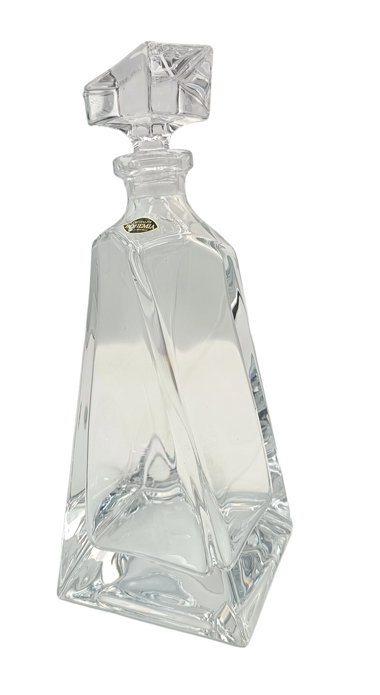 Crystalite Bohemia | Twist-Body Square Decanter with Geometric Stopper | Crystal Glass | Czech Republic, contemporary