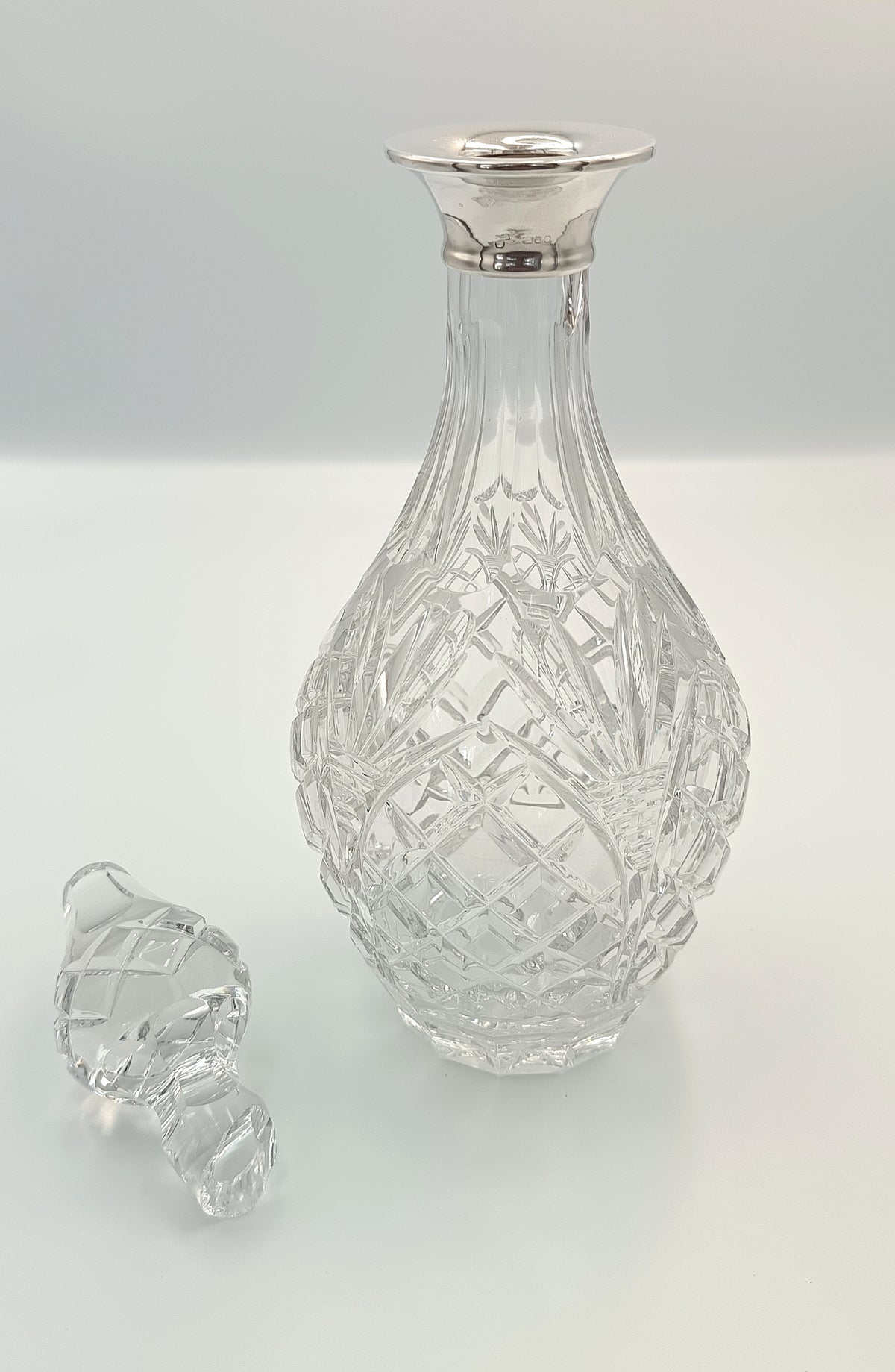 Full Lead Cut Crystal Decanter | Sterling Silver Collar | Attributed A.C. & Sons Ltd | London | Post-1971