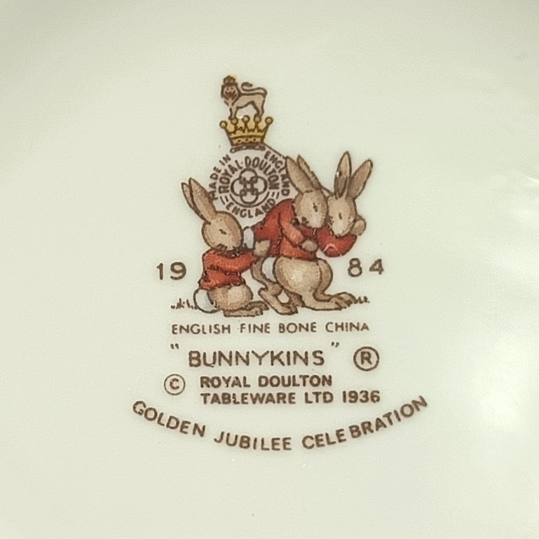 Royal Doulton | Bunnykins | Two-Handled Child's Mug | Fine Bone China | England, 1984 — Golden Jubilee Celebration