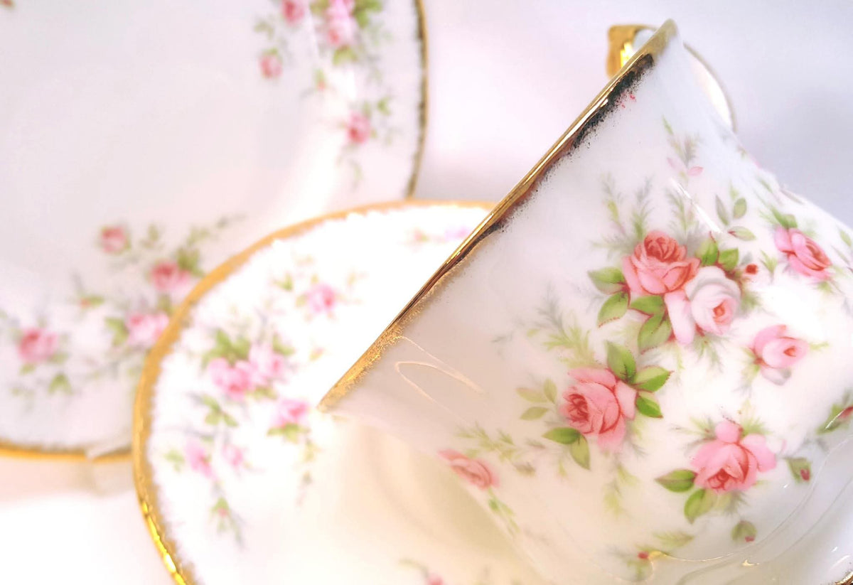 Royal Albert | Victoriana Rose | Five Trios | Teacup, Saucer & Side Plate | Pattern Copyright 1966