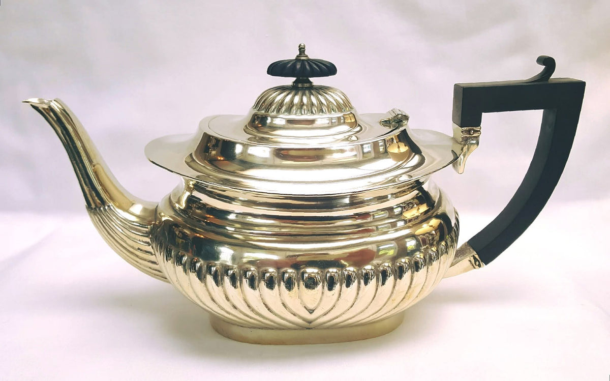 Antique Victorian Silver Plated 3-Piece Reeded Tea Set | Gilded Interiors | Teapot, Lidded Milk Jug & Sugar Bowl | Excellent Condition