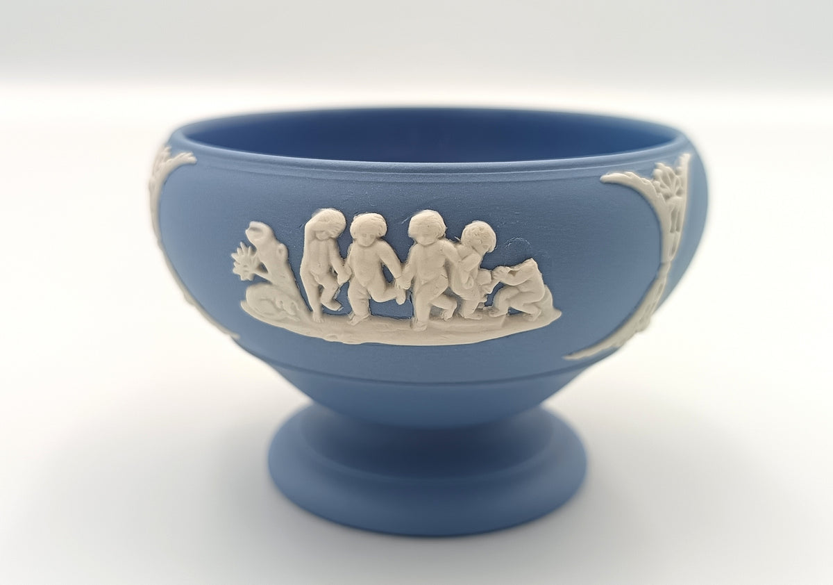 Wedgwood | Jasperware | Footed Bowl | Light Blue | Putti and Classical Figures in Bas-Relief | England | Mid-Twentieth Century