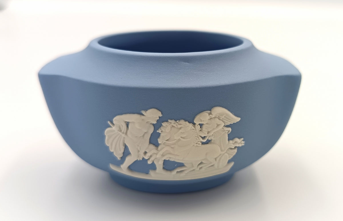 Wedgwood | Blue Jasperware | Faceted Squat Vase | Made in England | Dated 1956
