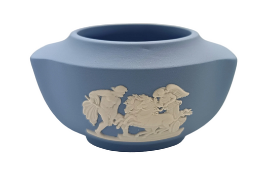 Wedgwood | Blue Jasperware | Faceted Squat Vase | Made in England | Dated 1956