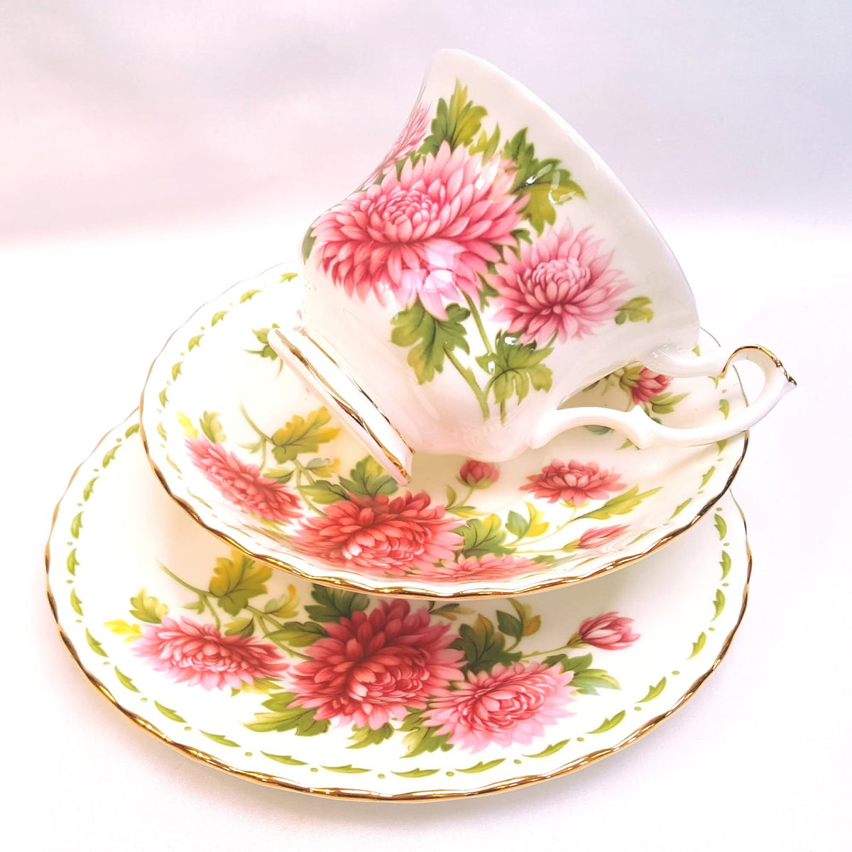 Royal Albert | Flower of the Month Series | November — Chrysanthemum | Full Trio & Miniature Duo | Bone China | England | Mint Unused Condition
