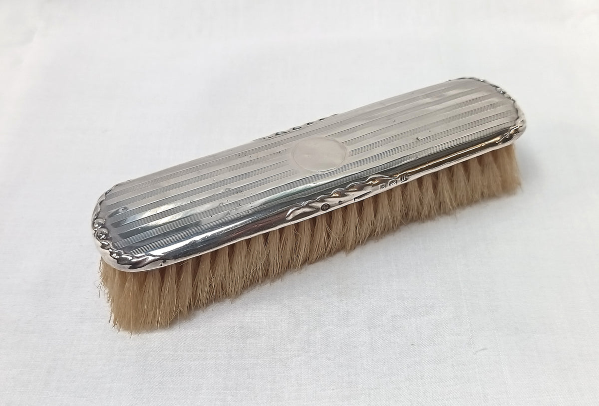 Antique Sterling Silver Clothes Brush — Birmingham Hallmarked 1919, Engine-Turned, Vacant Cartouche