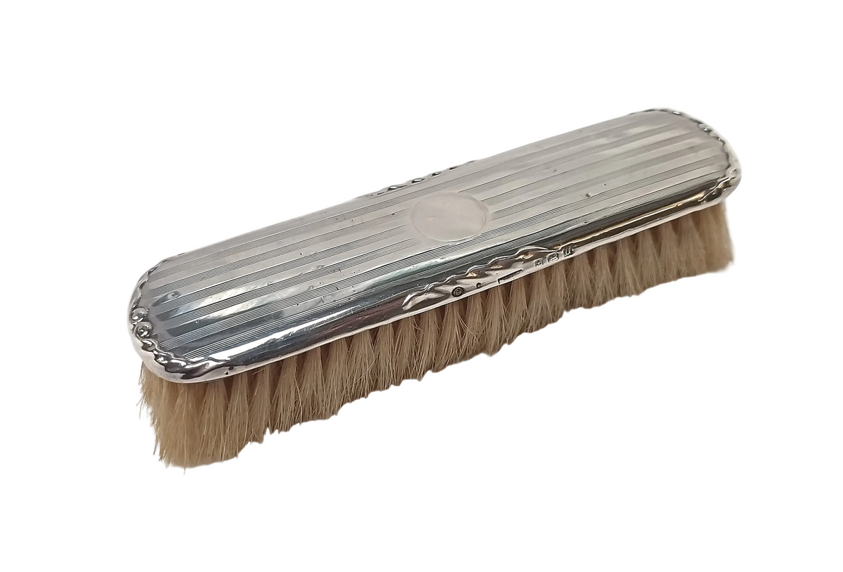 Antique Sterling Silver Clothes Brush — Birmingham Hallmarked 1919, Engine-Turned, Vacant Cartouche