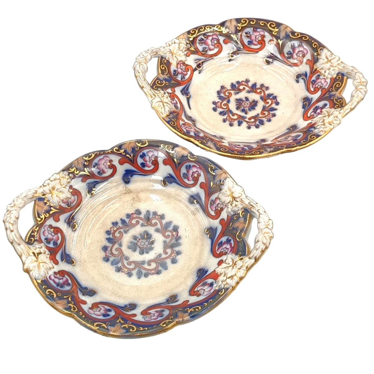 Staffordshire Earthenware | Imari Palette | Pair of Footed Dessert Compotes with Grape & Vine Handles | Pattern 6/2270 | England, c.1840–1865