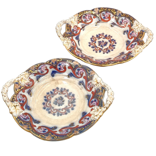 Staffordshire Earthenware | Imari Palette | Pair of Footed Dessert Compotes with Grape & Vine Handles | Pattern 6/2270 | England, c.1840–1865