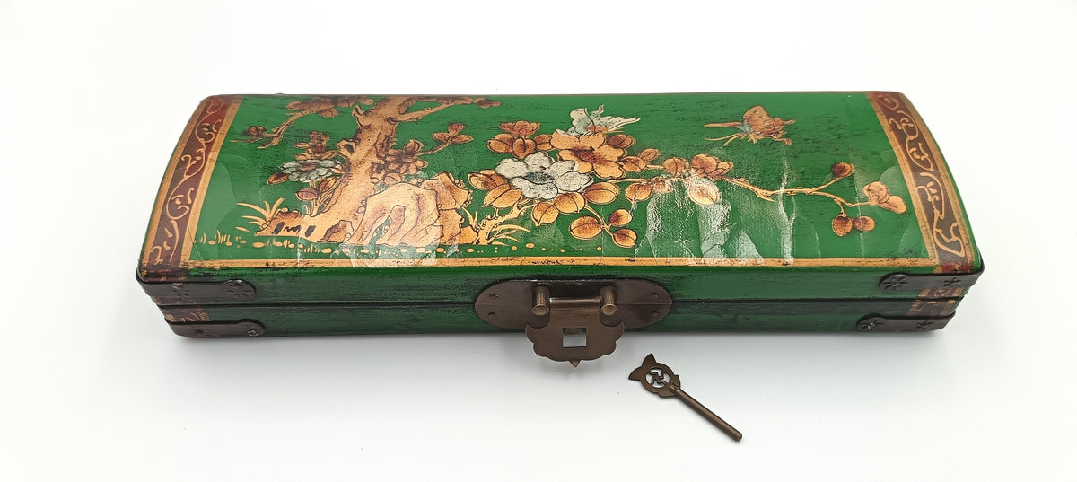 Chinese | Lacquered Wood | Document Box with Pin Closure | Floral and Butterfly Decoration | China | Late 20th Century