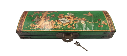 Chinese | Lacquered Wood | Document Box with Pin Closure | Floral and Butterfly Decoration | China | Late 20th Century