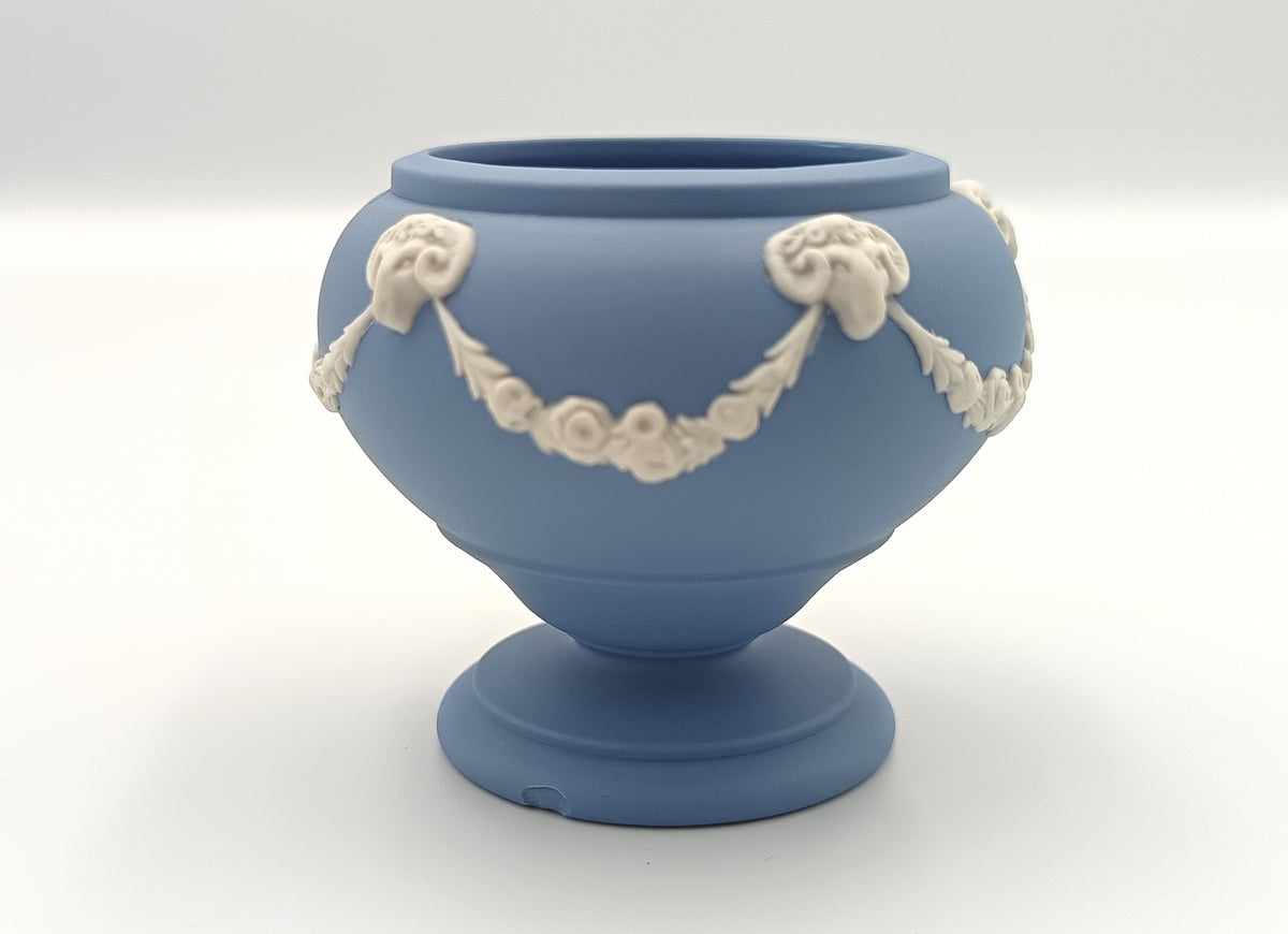 Wedgwood | Jasperware | Posy Vase | Light Blue | Ram’s Head Masks and Floral Swags | England | 1955
