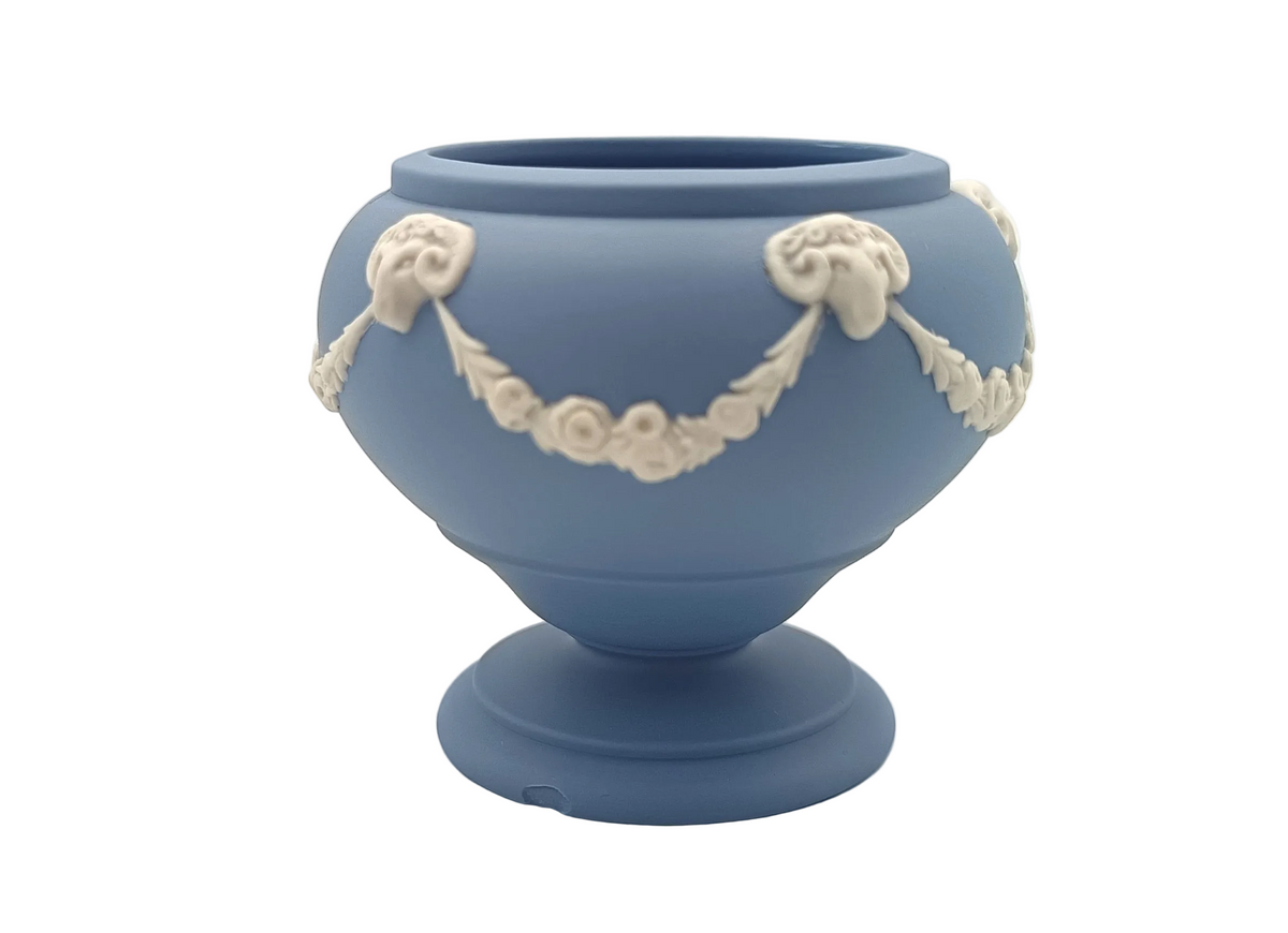 Wedgwood | Jasperware | Posy Vase | Light Blue | Ram’s Head Masks and Floral Swags | England | 1955