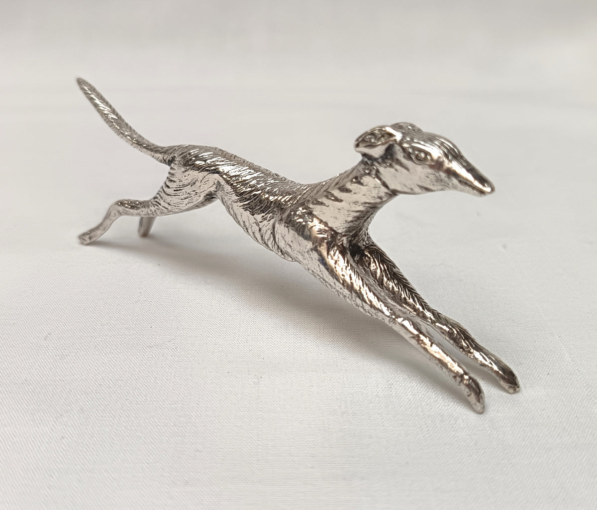 Unmarked Silver | Running Greyhound Figurine | Hand-Cast | Antique