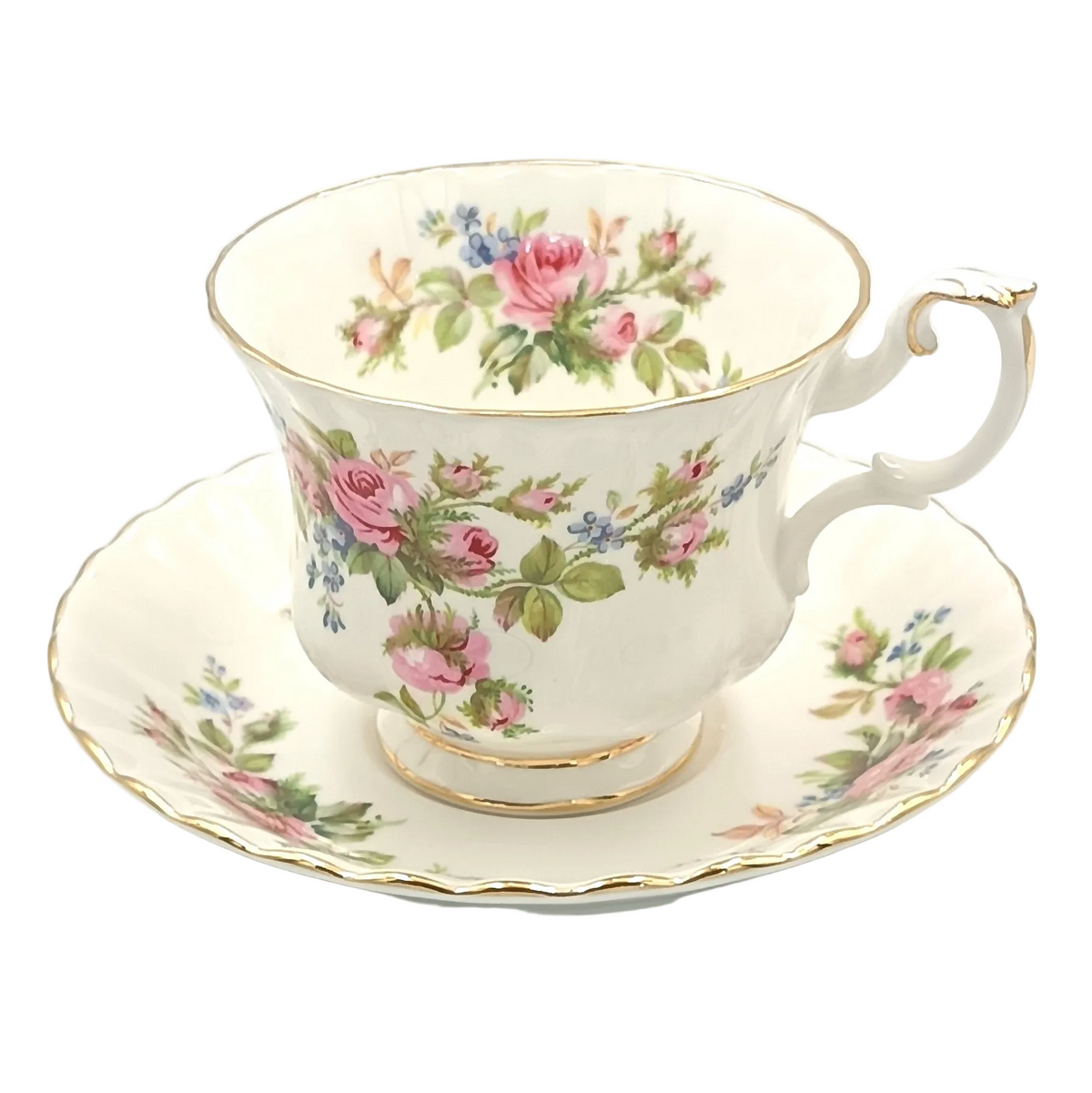 Royal Albert | Moss Rose | Tea Cup and Saucer | Bone China | England | c.1960s–1970s