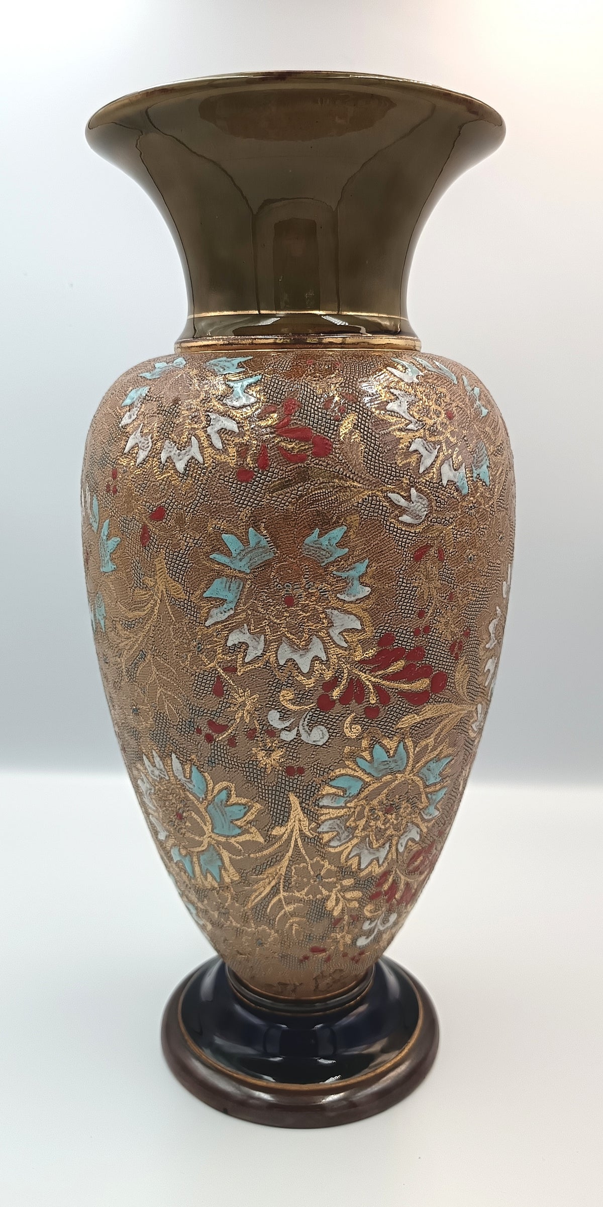 Doulton Lambeth | Slater’s Patent | Large Stoneware Vase | Floral Chine Decoration | England, 1891–1914