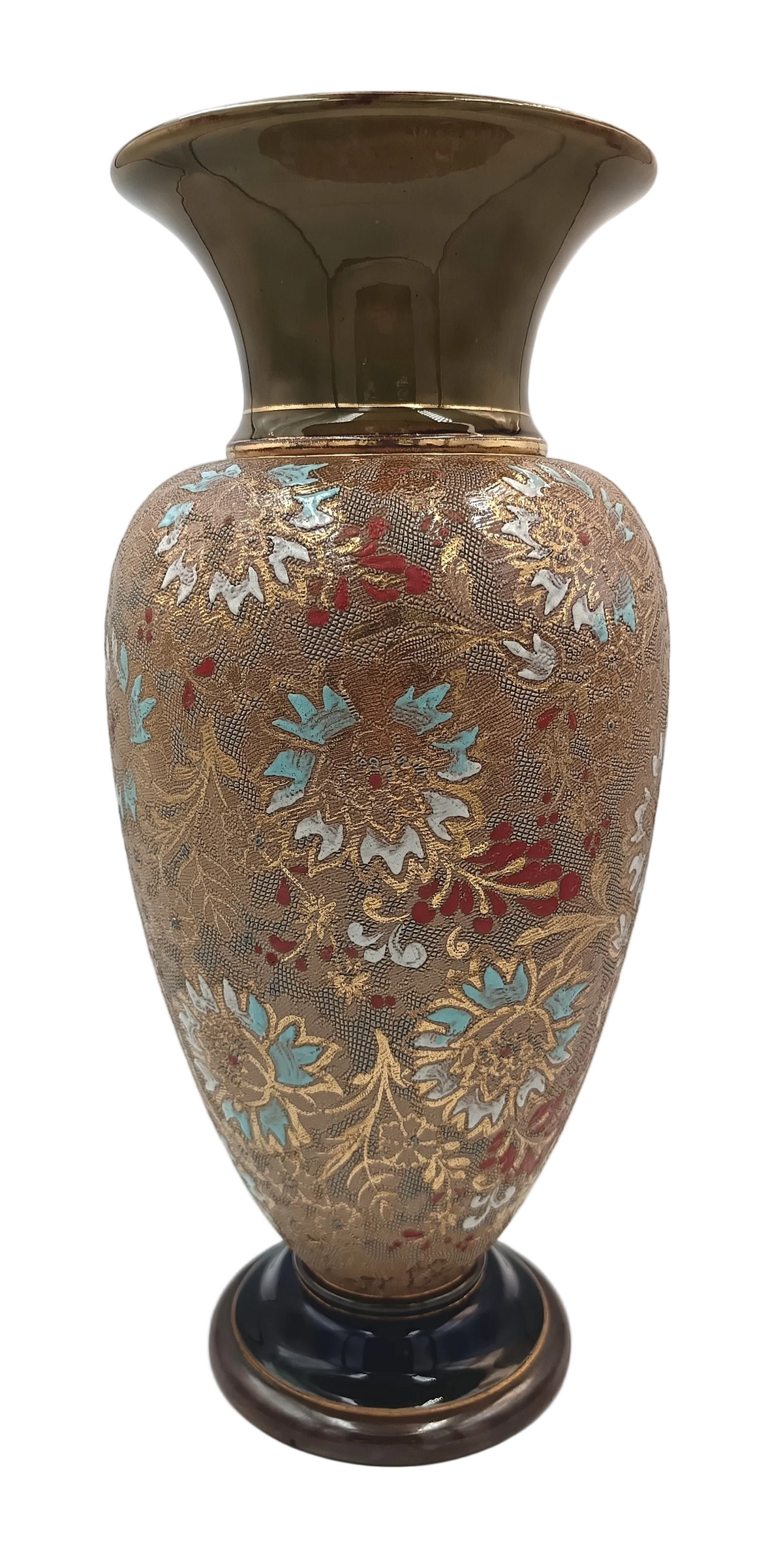 Doulton Lambeth | Slater’s Patent | Large Stoneware Vase | Floral Chine Decoration | England, 1891–1914