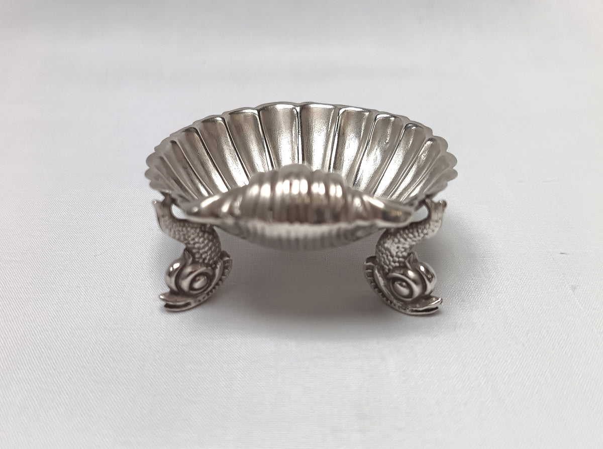Antique Sterling Silver | Shell-Form Salt Cellar on Dolphin Supports | Regency–Early Victorian Style | 19th Century