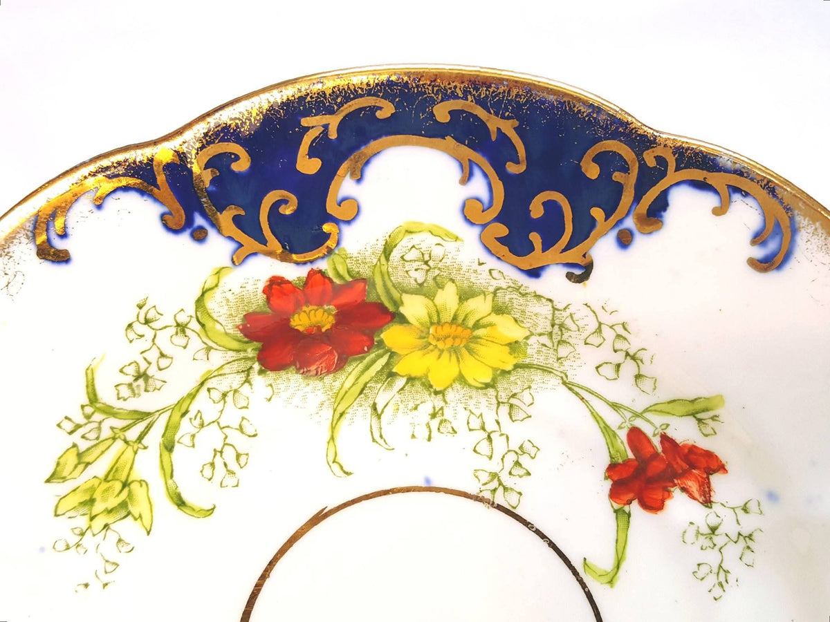 Royal Albert Crown China | 'Gem' Shape | Hand-Painted Cobalt, Gold Scrollwork & Floral Trio | Circa 1905–1907 | Mint Unused Condition