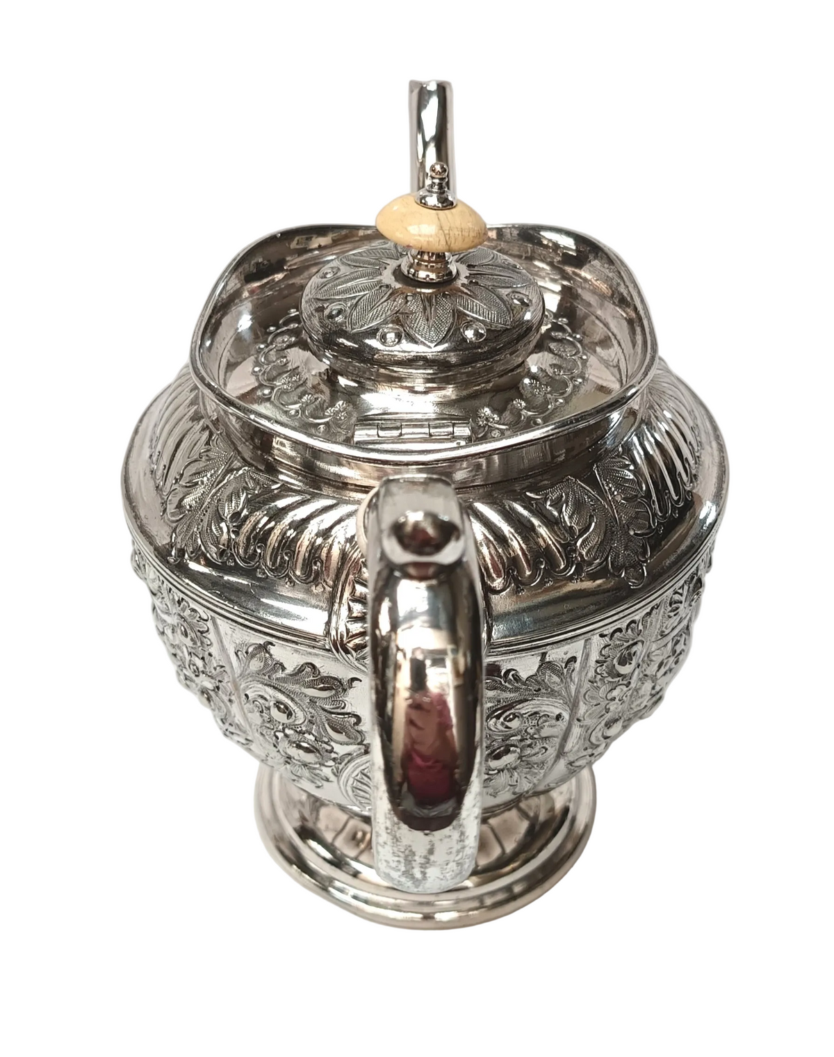 Mappin & Webb | Electro Britannia Metal Silver Plate | Three-Piece Tea Service | Teapot, Milk Jug & Open Sugar Bowl | Repousse Floral & Acanthus Decoration | Gilt Interiors | Sheffield | Registration No. 12425 | Very Good Antique Condition