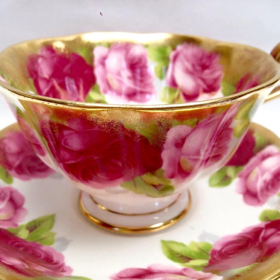 Royal Albert | Old English Rose | Teacup, Saucer and Side Plate Trio | Bone China | England | c.1950s–1960s | Set of Six