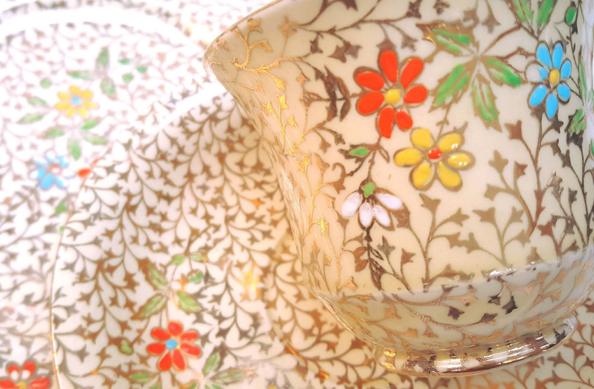 Grimwades Royal Winton | Gold Lace Ground with Polychrome Enamel Flowers | One Trio | Circa 1930–1934
