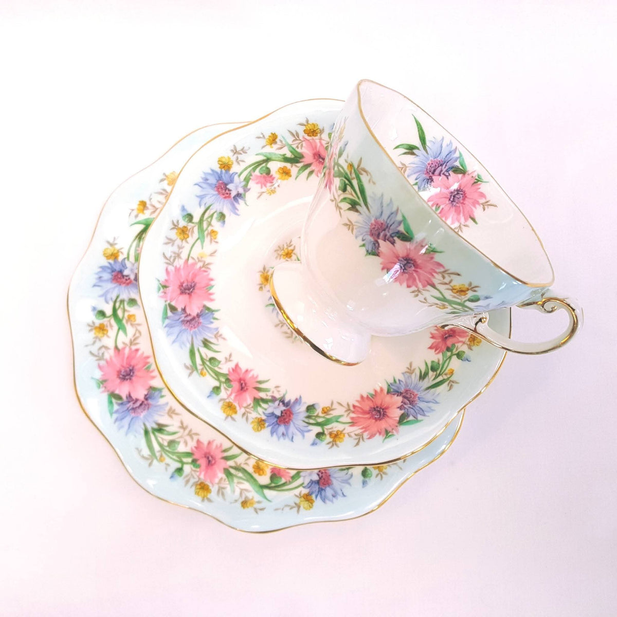E. Brain & Co Ltd | Foley Bone China | 'Cornflower' | Two Trios | Bone China | Circa 1920s–1940s | Very Good Condition