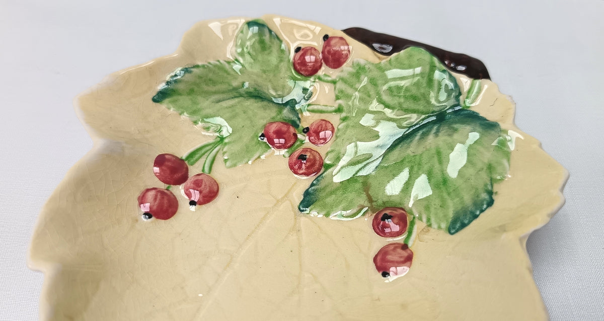 Carlton Ware | Redcurrant | Leaf-Shaped Butter Dish with Knife | Australian Design Range | c.1930s–1950s