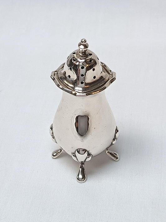 Antique Sterling Silver Pepperette — Adie Brothers Birmingham 1924, Pear Form, Four Pad Feet