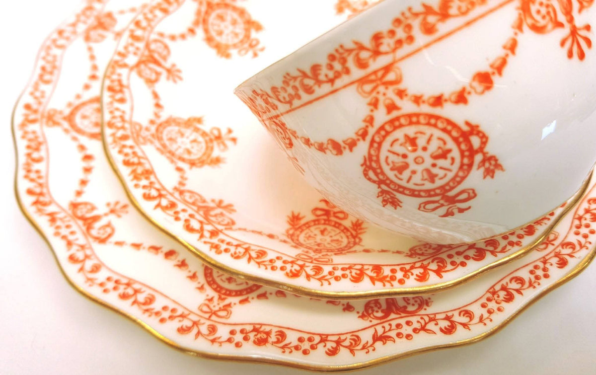 Royal Crown Derby | Neoclassical Swag & Medallion | Large Cake Plate & Two Trios | Circa 1895