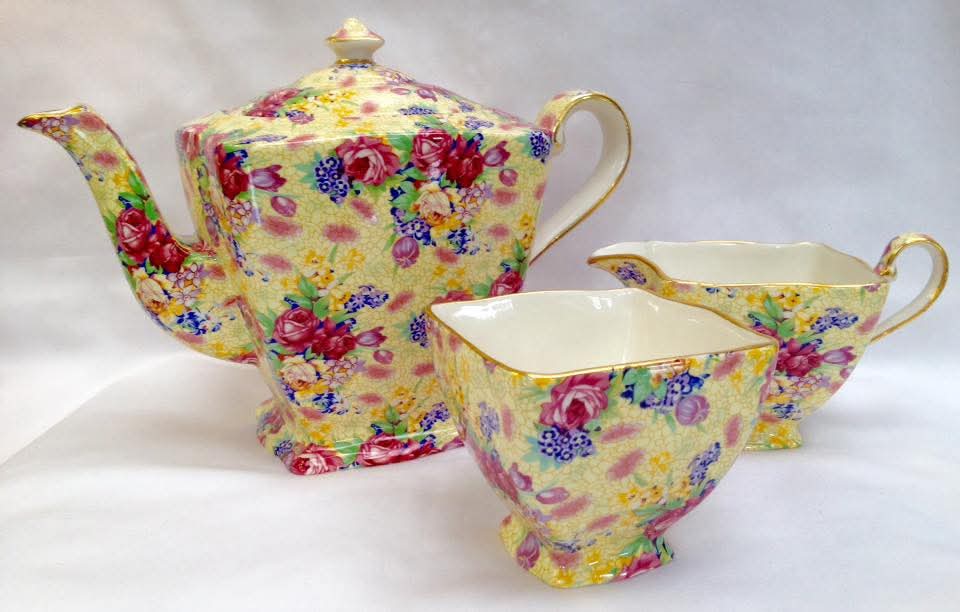Grimwades Royal Winton | Welbeck | Chintz Teapot, Milk Jug and Open Sugar Basin | Earthenware | England | 1995 Revival