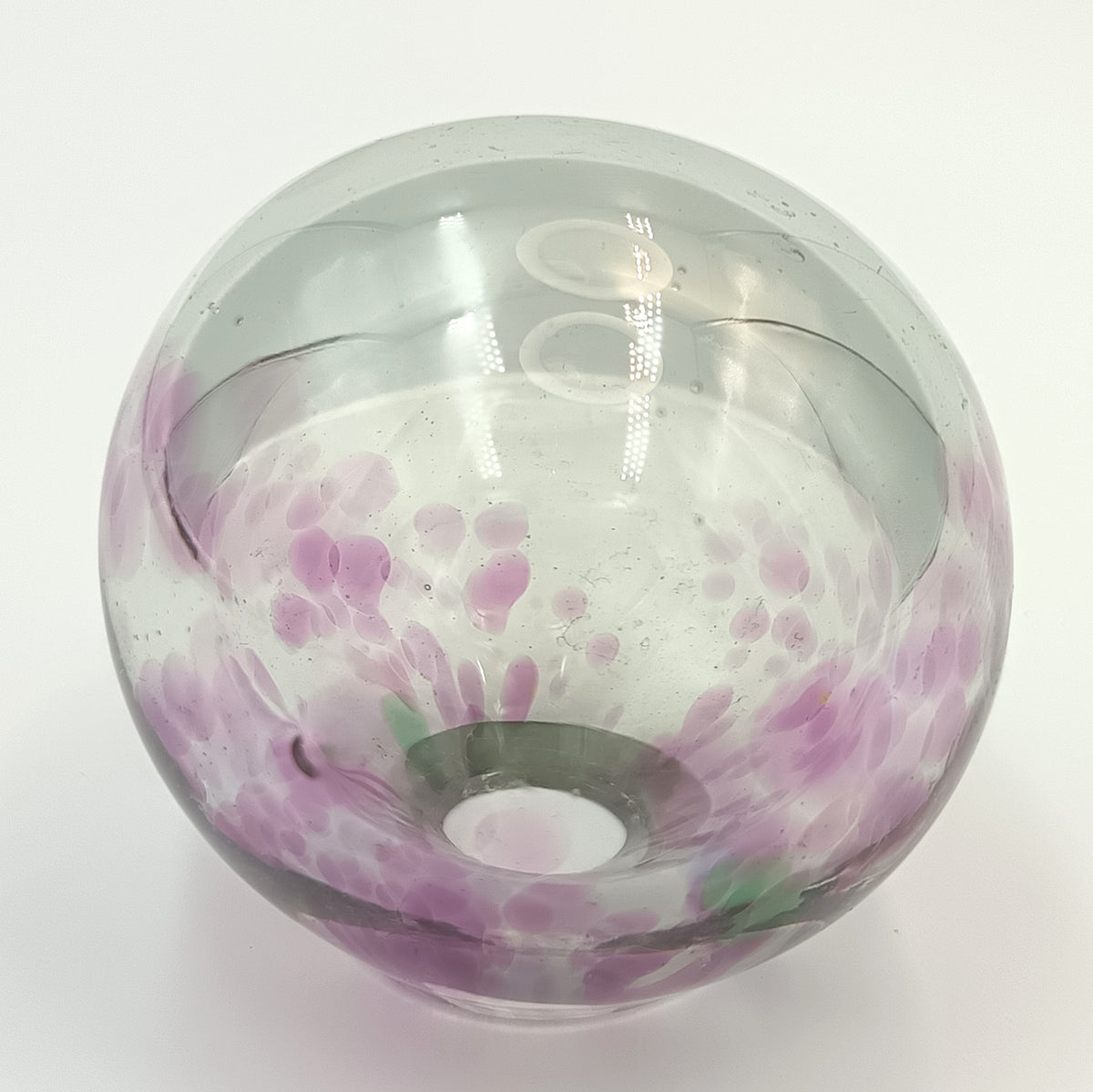 Hand-Blown Studio Glass Ornament | Mauve-Pink, Soft Purple & Green in Clear Glass | Unsigned