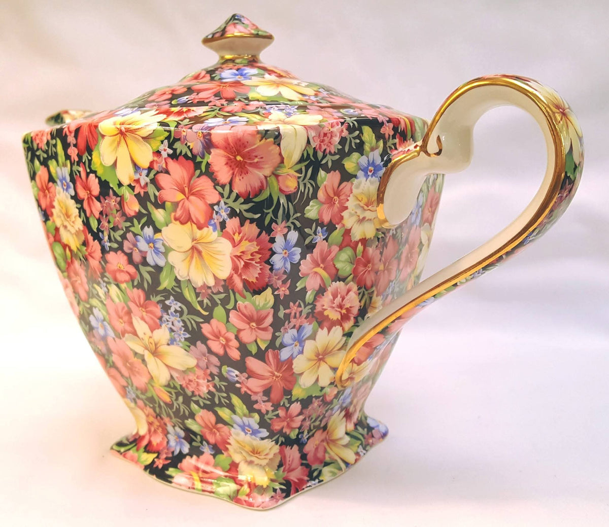 Grimwades Royal Winton | Florence Chintz | Teapot | Black Ground | 1995 Revival