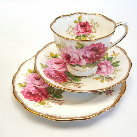 Royal Albert American Beauty Trio – Made in England Fine Bone China Teacup, Saucer & Plate