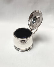 Load image into Gallery viewer, Near-Antique Hallmarked Sterling Silver Lidded Salt Cellar with Original Bristol Blue Glass Liner – G Bryan &amp; Co, Birmingham, 1933
