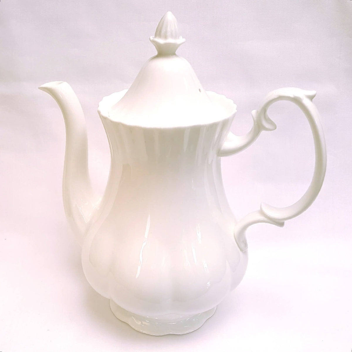 Royal Albert 'Reverie' | Large Bone China Coffee Pot | All-White Sculptural Form | Swirl-Moulded Body, Acorn Finial | Made in England | Mint Condition