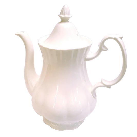 Royal Albert 'Reverie' | Large Bone China Coffee Pot | All-White Sculptural Form | Swirl-Moulded Body, Acorn Finial | Made in England | Mint Condition