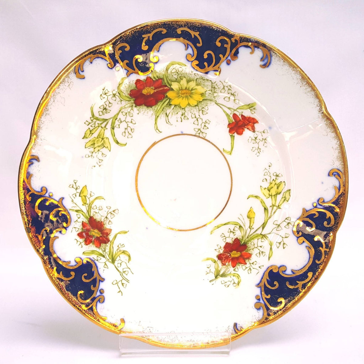 Royal Albert Crown China | 'Gem' Shape | Hand-Painted Cobalt, Gold Scrollwork & Floral Trio | Circa 1905–1907 | Mint Unused Condition