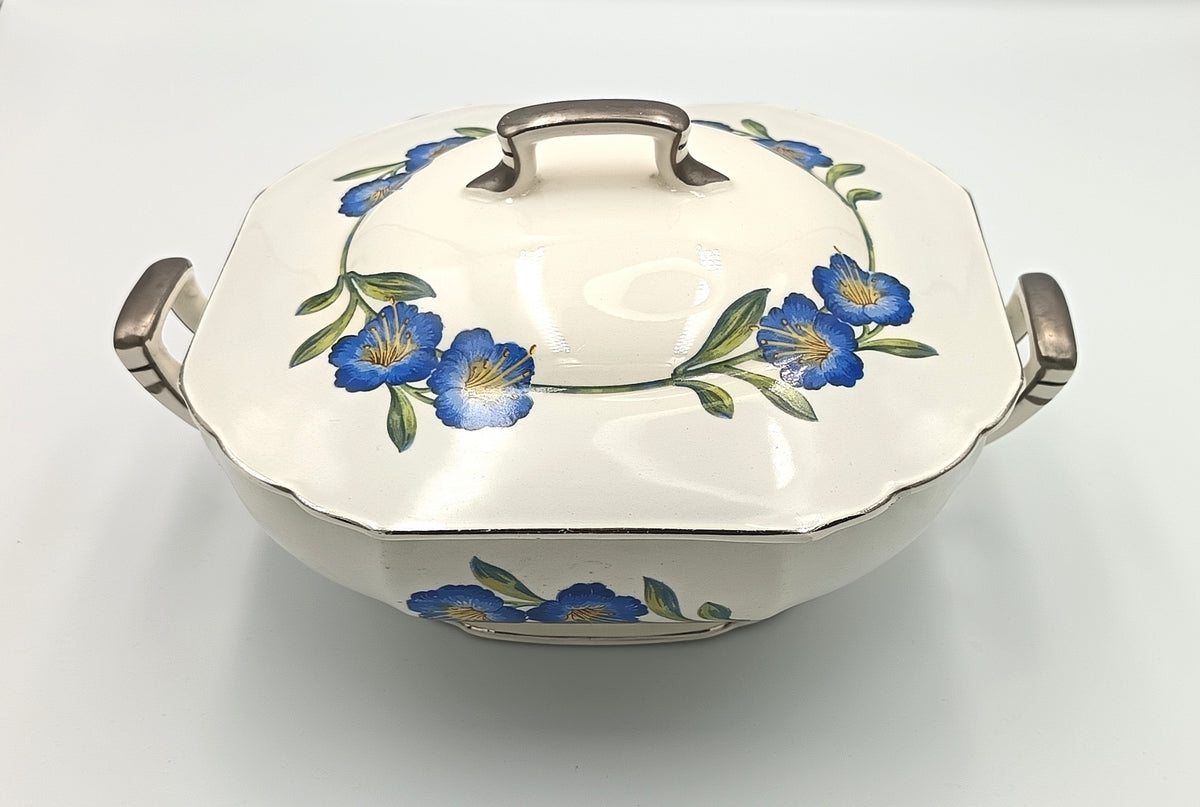 W.H. Grindley & Co. | Ivory Earthenware | Blue Floral | Covered Serving Tureen | England, circa 1925–1935