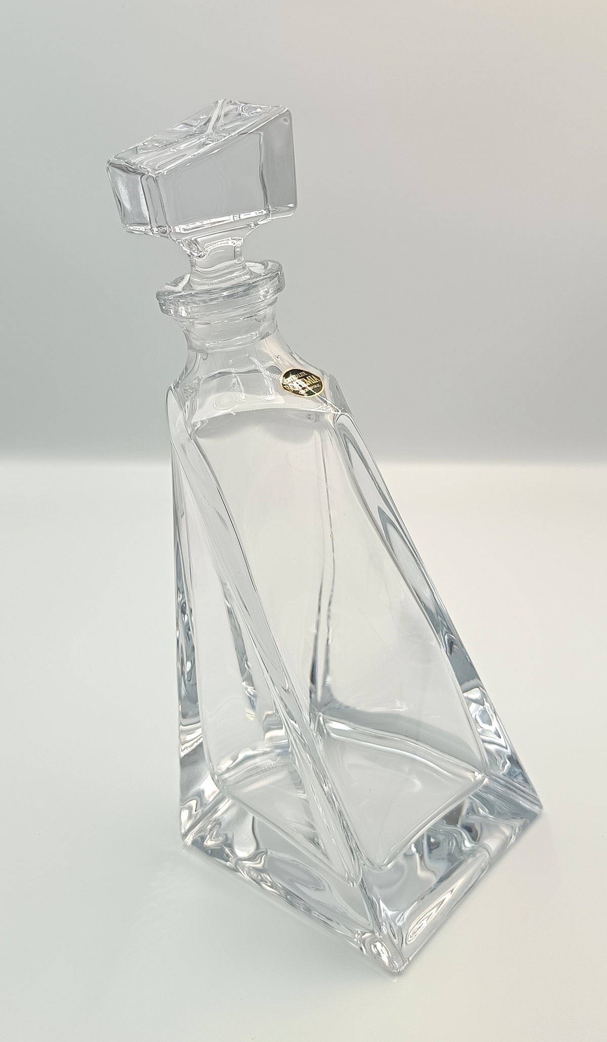 Crystalite Bohemia | Twist-Body Square Decanter with Geometric Stopper | Crystal Glass | Czech Republic, contemporary
