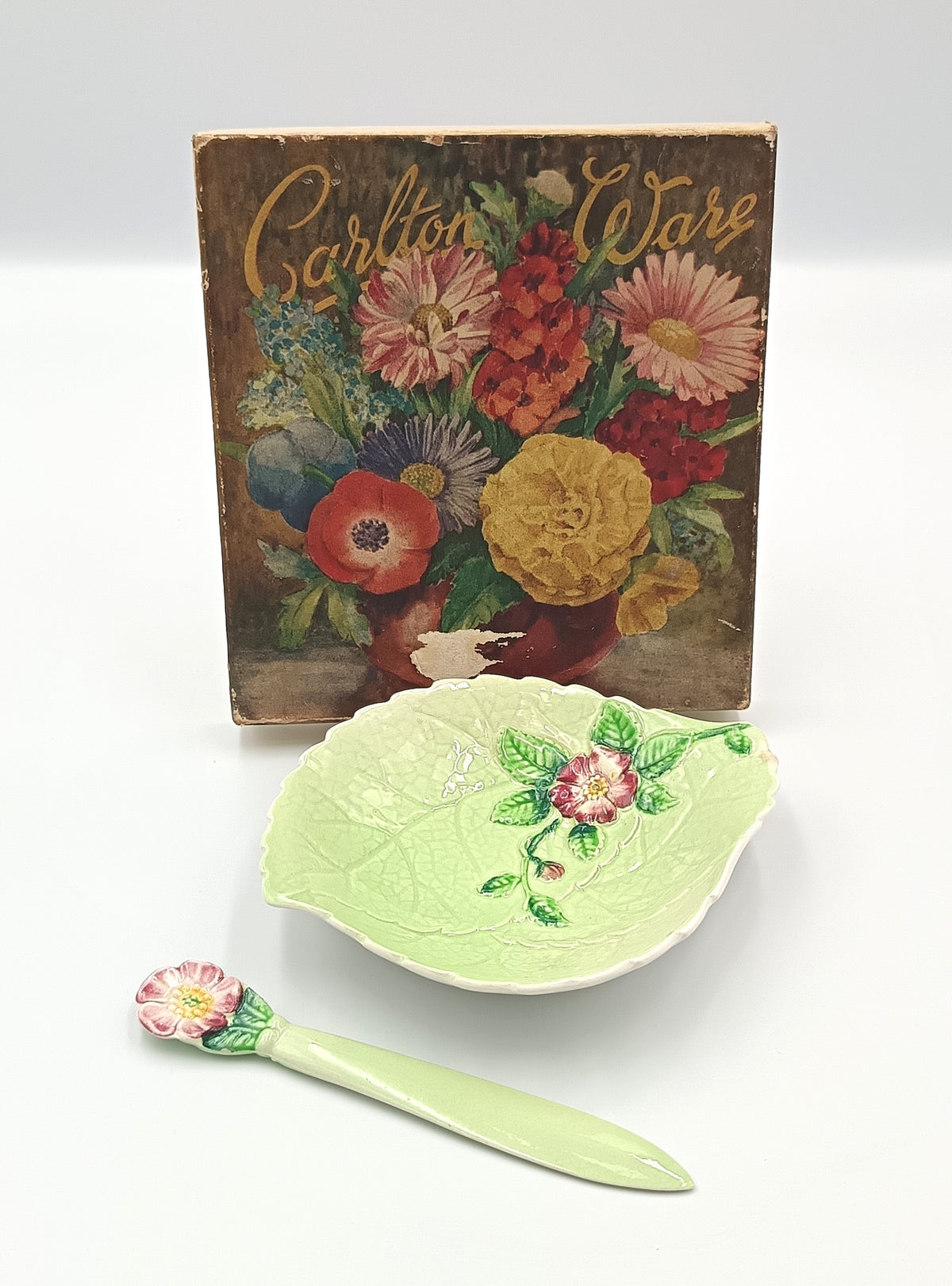 Carlton Ware | Wild Rose | Leaf Dish & Knife | Earthenware | England, c.1935–1961